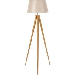HOMCOM Lampadaire Trépied Design Scandinave Dim. 59L X 59l X 152H Cm 40 W Max. Piètement Bambou Effilé Abat-jour Toile Aspect Lin Beige