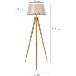 HOMCOM Lampadaire Trépied Design Scandinave Dim. 59L X 59l X 152H Cm 40 W Max. Piètement Bambou Effilé Abat-jour Toile Aspect Lin Beige -Lampadaire Soldes 2022 53591992 3