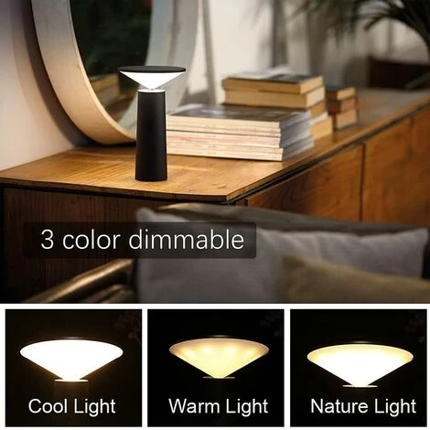 MONLY Lampe De Table Led Sans Fil, Lampe De Bureau Rechargeable Usb, Lampe De Chevet Tactile Sans Fil Dimmable, 3 Couleurs, Pour Intérieur/Extérieur, Restaurant, Bar, Ip54, Noir 4 MONLY Lampe De Table Led Sans Fil, Lampe De Bureau Rechargeable Usb, Lampe De Chevet Tactile Sans Fil Dimmable, 3 Couleurs, Pour Intérieur/Extérieur, Restaurant, Bar, Ip54, Noir – Image 2