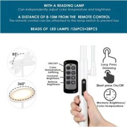 AICOK Lampadaire Sur Pied, Lampadaire LED 25 W Avec Lampe De Lecture 7W, Dimmable, 3 Températures De Couleur 3000K-5000K, Avec Contrôle Tactile & Télécommande, Pour Salon, Chambre à Coucher, Bureau (Blanc) -Lampadaire Soldes 2022 54027871 3