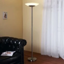 LINDBY LED Lampadaire à Intensité Variable 'Ragna' En Verre Pour Salon & Salle à Manger - Blanc Albâtre, Nickel Satiné