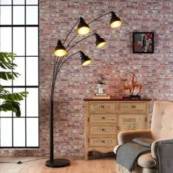 LINDBY Lampadaire 'Lira' En Métal Pour Salon & Salle à Manger - Noir, Doré