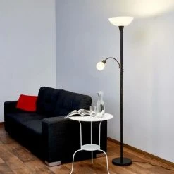 LINDBY LED Lampadaire 'Elaina' En Métal Pour Salon & Salle à Manger - Rouille, Blanc Albâtre, Blanc Opale