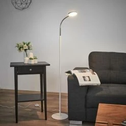 LINDBY LED Lampadaire 'Milow' Pour Salon & Salle à Manger - Blanc, Chromé