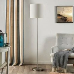 LINDBY Lampadaire Tissu 'Parsa' En Textile Pour Chambre à Coucher - Blanc, Nickel Satiné -Lampadaire Soldes 2022 5447836 2