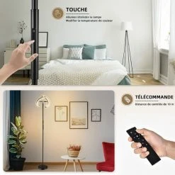 COSTWAY Lampadaire Dimmable 4 Température De Couleur 3000K -6000K Télécommande Tactile Double Contrôle Minuterie 1H Fonction Mémoire -Lampadaire Soldes 2022 55274351 3