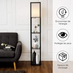 COSTWAY Lampadaire Avec 3 Etagères De Stockage 1,6M Design Scandinave Lampe Sur Pied Pour Chambre Et Salon (Ampoule Non Inclus) 220-240V,60W -Lampadaire Soldes 2022 55464208 4