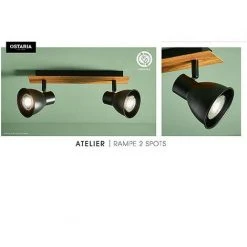 Rampe 2 Spots Atelier Métal Et Bois Ostaria - Noir - Noir Et Naturel -Lampadaire Soldes 2022 55566868 3