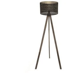 Lampadaire Salon Trépied En Métal Et Pin H149cm - Noir - SILUMEN