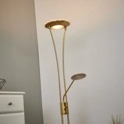 LINDBY Lampadaire LED à Intensité Variable 'Eda' En Métal Pour Salon & Salle à Manger - Laiton Mat, Blanc Givré -Lampadaire Soldes 2022 5733091 3