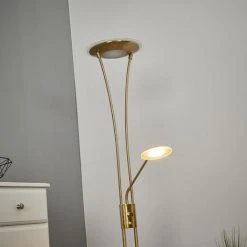 LINDBY Lampadaire LED à Intensité Variable 'Eda' En Métal Pour Salon & Salle à Manger - Laiton Mat, Blanc Givré -Lampadaire Soldes 2022 5733091 4