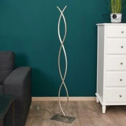 LAMPENWELT LED Lampadaire 'Bobi' En Aluminium Pour Salon & Salle à Manger - Nickel Mat, Blanc -Lampadaire Soldes 2022 5733107 2