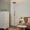 LINDBY LED Lampadaire à Intensité Variable 'Josefin' En Métal Pour Salon & Salle à Manger - Nickel Satiné, Blanc Givré -Lampadaire Soldes 2022 5733139 1