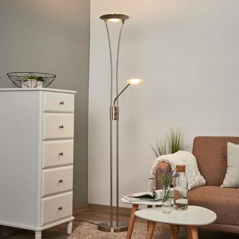 LINDBY LED Lampadaire à Intensité Variable 'Eda' En Métal Pour Salon & Salle à Manger - Nickel Satiné, Blanc Givré 3 LINDBY LED Lampadaire à Intensité Variable 'Eda' En Métal Pour Salon & Salle à Manger - Nickel Satiné, Blanc Givré