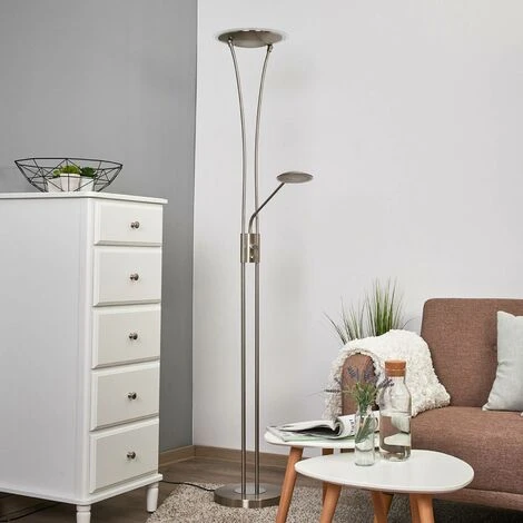 LINDBY LED Lampadaire à Intensité Variable 'Eda' En Métal Pour Salon & Salle à Manger - Nickel Satiné, Blanc Givré 4 LINDBY LED Lampadaire à Intensité Variable 'Eda' En Métal Pour Salon & Salle à Manger - Nickel Satiné, Blanc Givré – Image 2