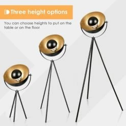 OSASY Lampadaire Trépied Vintage - Style Projecteur De Cinéma - Abat-jour Métal Noir Mat & Or - Douille E27 - 60 W Max. - Hauteur : 148 Cm -Lampadaire Soldes 2022 57334237 4