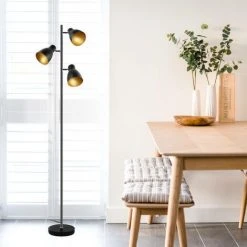 Lampadaire Vintage, 3 Spots Orientables,Interrupteur De Commande Indépendant ,Osasy Lampe à Pied Design Rétro, Hauteur 168 Cm, Métal Noir Doré -Lampadaire Soldes 2022 57334238 3
