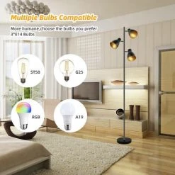 Lampadaire Vintage, 3 Spots Orientables,Interrupteur De Commande Indépendant ,Osasy Lampe à Pied Design Rétro, Hauteur 168 Cm, Métal Noir Doré -Lampadaire Soldes 2022 57334238 4