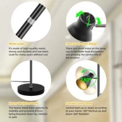 Lampadaire Vintage, 3 Spots Orientables,Interrupteur De Commande Indépendant ,Osasy Lampe à Pied Design Rétro, Hauteur 168 Cm, Métal Noir Doré -Lampadaire Soldes 2022 57334238 5