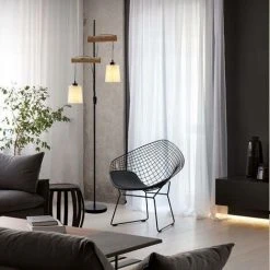 Lampadaire Sur Pied En Bois,corde Et Métal Noir, Osasy Luminaire Moderne Lampe De 169 Cm De Haut Dans Un Chambre Vintage,Lampe De Salon Avec Interrupteur, 2* E27 Douille(max. 60 Watt） -Lampadaire Soldes 2022 57334239 5