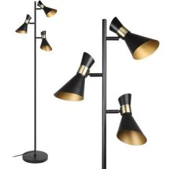 OSASY Lampadaire Design Métal 3 Spots Noir-doré Vintage Retro Spots Orientables Pivotables