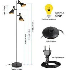 OSASY Lampadaire Design Métal 3 Spots Noir-doré Vintage Retro Spots Orientables Pivotables -Lampadaire Soldes 2022 57334240 5