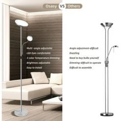 OSASY Lampadaire LED Dimmable Métal, Orientable,Lampadaire Sur Pied Salon Avec Télécommande ,Liseuse ,Luminosité Réglable Lampadaire Chambre -Lampadaire Soldes 2022 57334241 5