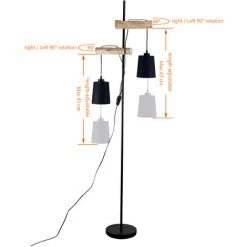 OSASY Lampadaire Industriel - 2 Lumière - H 1690 Mm - Noir - Rustique - Éclairage Intérieur - Salon I Chambre - Noir -Lampadaire Soldes 2022 57334242 4