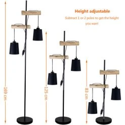 OSASY Lampadaire Industriel - 2 Lumière - H 1690 Mm - Noir - Rustique - Éclairage Intérieur - Salon I Chambre - Noir -Lampadaire Soldes 2022 57334242 5