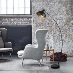 OSASY Lampadaire Arc, Lampe à Pied Design Rétro, Abat-jour Réglable, 1x E27 Max. 60 Watt, Métal, En Noir-doré,Lampadaires Pour Le Salon, Les Salons,la Lecture -Lampadaire Soldes 2022 57334243 5