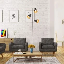 Osasy Lampadaire Réglable En Forme D'arbre En Métal, Noir, Doré, Douille E27 Max. 25 W | 3 Lampes | 166 Cm -Lampadaire Soldes 2022 57334247 4