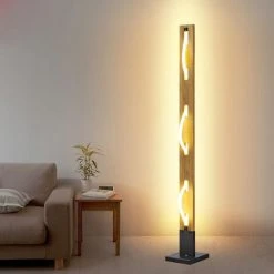 OSASY Lampadaire LED Blanc Chaud Spirale Moderne Unique,luminaire Ondulé Idéal Pour Une Chambre, Un Salon Ou Une Salle à Manger, Lampe Sur Pied Design Bois Naturel En Métal Éclairage Intérieur Décoration