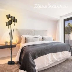 OSASY Lampadaire 5 Lumières Pour Salon ,Chic Lampadaires En Métal Et Textile Noir & Or Abat-jour ,moderne Lampe à Pied Design Rétro, Éclairage Intérieur -Lampadaire Soldes 2022 57334251 3