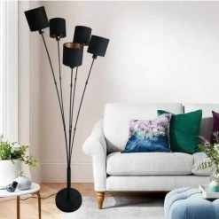 OSASY Lampadaire 5 Lumières Pour Salon ,Chic Lampadaires En Métal Et Textile Noir & Or Abat-jour ,moderne Lampe à Pied Design Rétro, Éclairage Intérieur -Lampadaire Soldes 2022 57334251 4