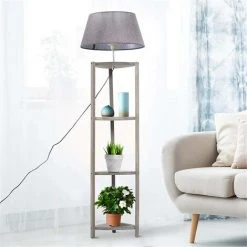 OSASY Lampadaire 2 En 1 étagère Sur Pied Lampadaire Moderne Avec étagère En Bois Bibliothèque Avec 3 étagères Etagère CD DVD Pour Chambre, Salon, Bureau, Bureau, Textiles De Maison -Lampadaire Soldes 2022 57334254 3