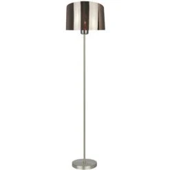 AUTRE Lampadaire Sur Pied Design En Métal Chromé Abat-jour Finition Laiton E27 Avec Interrupteur Compatible LED