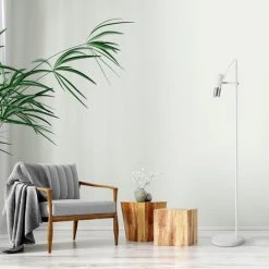 Paco Home Lampadaire Salon Réglable Hauteur GU10 Lampe Lecture Orientable Vintage   Lampadaire,  Blanc-Métal Brossé -Lampadaire Soldes 2022 57792565 3