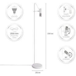 Paco Home Lampadaire Salon Réglable Hauteur GU10 Lampe Lecture Orientable Vintage   Lampadaire,  Blanc-Métal Brossé -Lampadaire Soldes 2022 57792565 5