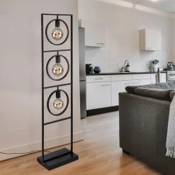 ETC-SHOP Lampadaire Style Industriel Métal Noir Lampadaire Salon E27, Anneaux Mobiles, 3 Flammes, LxH 32x135,5 Cm -Lampadaire Soldes 2022 57812475 4