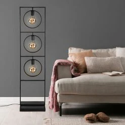 ETC-SHOP Lampadaire Style Industriel Métal Noir Lampadaire Salon E27, Anneaux Mobiles, 3 Flammes, LxH 32x135,5 Cm -Lampadaire Soldes 2022 57812475 5