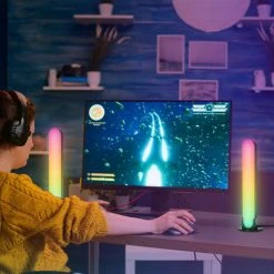 VINGO Lampada LED Intelligente, Lampada Connessa Con 9 Modalità Dinamiche E Modalità Di Sincronizzazione Della Musica, Luce D'atmosfera Per TV, PC - Le Noir -Lampadaire Soldes 2022 58622162 3