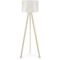 COTECOSY Lampadaire Tympanum Trépied Bois Blanc Blanc Créme Et Blanc - Blanc