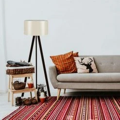 COTECOSY Lampadaire Trépied Tympanum 140cm Tissu Blanc Brillant Et Bois Noir - Crème -Lampadaire Soldes 2022 59101444 2