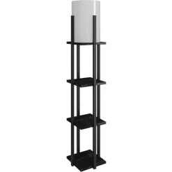 COTECOSY Lampadaire Combiné 3 étagères Ulkoda 135cm Bois Noir Et Tissu Blanc - Noir