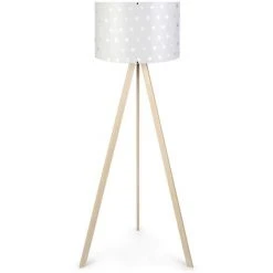 COTECOSY Lampadaire Tympanum Trépied Bois Blanc Blanc Créme Et Blanc Pois - Blanc