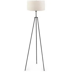 COTECOSY Lampadaire Trépied Ultra Fin Utano Tissu Blanc Blanc Créme Et Métal Noir - Crème