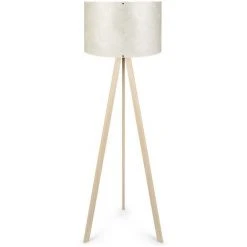 COTECOSY Lampadaire Tympanum Trépied Bois Blanc Créme Et Beige - Beige