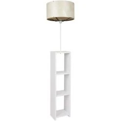 COTECOSY Lampadaire Combiné 3 étagères Toki Tissu Motif Circulaire Ecru Et Méral Blanc - Beige