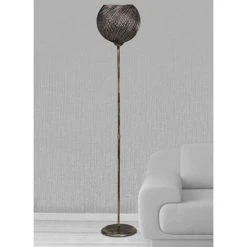 COTECOSY Lampadaire Willow H140cm Métal Et Jute Noir Et Or - Noir