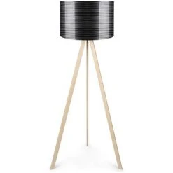 COTECOSY Lampadaire Tympanum Trépied Bois Blanc Blanc Créme Et Noir Rayures - Noir